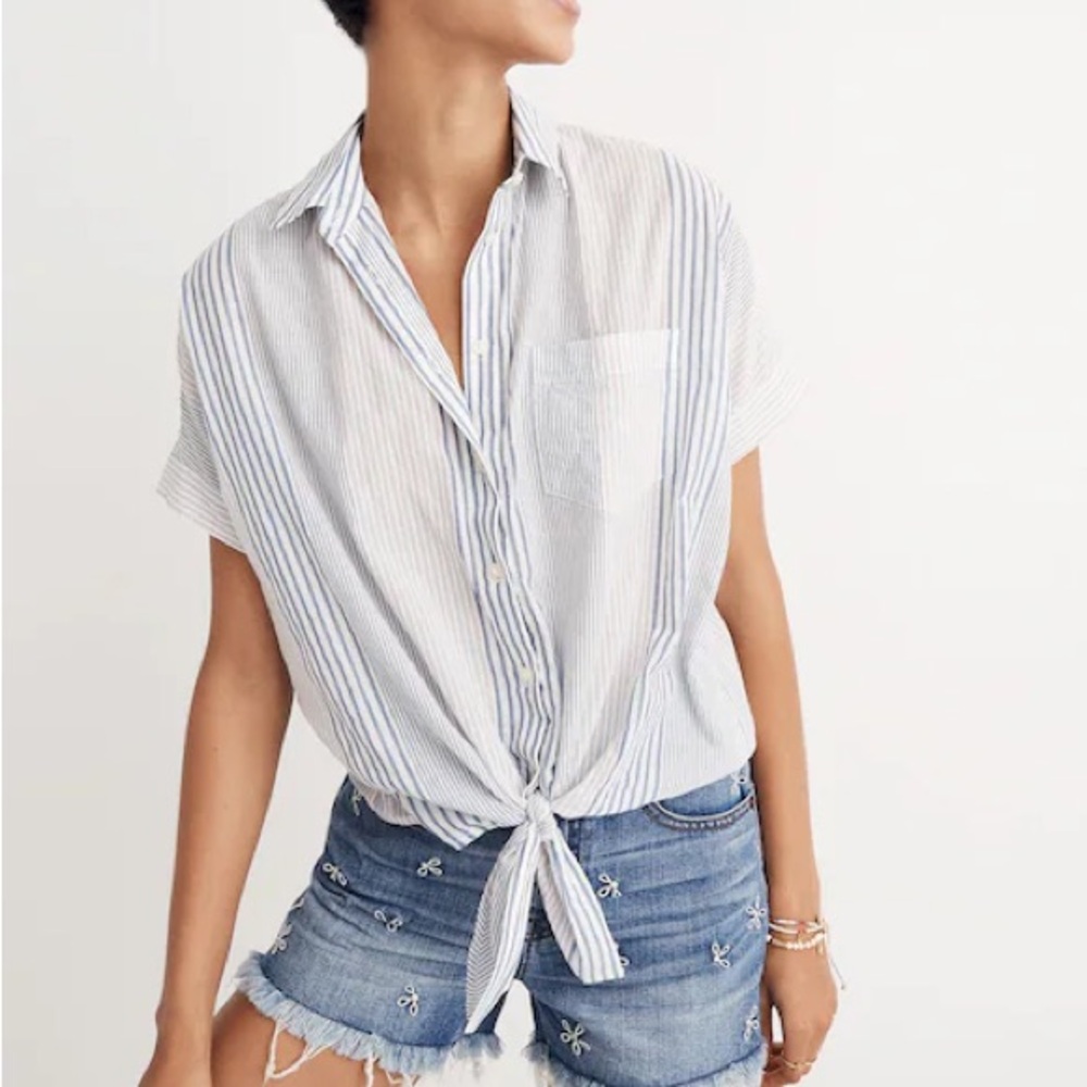 Madewell Short-Sleeve Tie-Front Shirt in Rawley Stripe